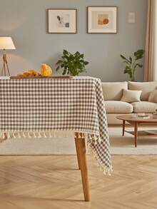 1/32pcs Japanese Style Plaid Tassel Pendant Tablecloth, Rectangular Tablecloth For Living Room, Kitchen, Dining Room, Party, Dining Table Decor - Nhiều màu - Xem 3