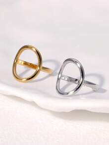 1pc Minimalist Fashion Stainless Steel Geometric Ellipse Open Ring, Stylish Design Suitable For Women Daily And Party Wear