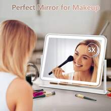 Large Makeup Mirror With Light Strip, 5X Magnifying Glass Illumination, Makeup Mirror Desktop, Smart Touch Desktop, Mirror Strip With 3-Color Adjustable Lighting, Suitable For Dressing Table And Makeup Table Desktop - White - View 8