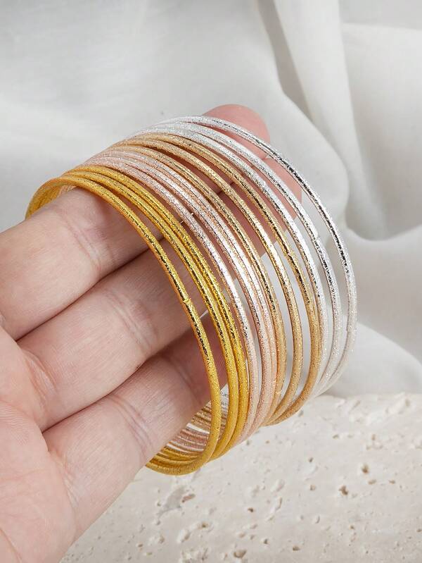 3pcs Minimalist Metallic Matte Finish Delicate Bangle Bracelets, Versatile &