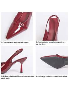 女士尖头小猫跟一脚蹬凉鞋 - 酒紅色 - 查看 9