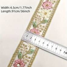 1 Yard Floral Sequin Lace Trim With Sewing Lace Satin Ribbon, Suitable For Wedding Dress, Bag DIY Crafts - For Beginners And Tailors Handmade Accessories - Multicolor - View 4