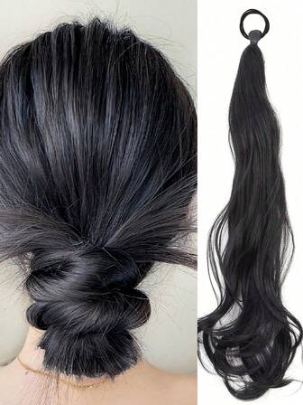 1pc Synthetic Hair Extension Bundled In Twisted Style, Length Around 20inch, Suitable For Daily Wear, Black