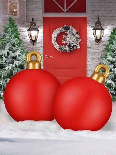 23.6 英寸巨型 PVC 充气圣诞装饰球饰品户外大型圣诞吹球装饰品适用于圣诞主题派对装饰品（纯色，红色）
