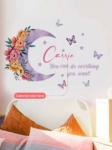 1 件个性化名字定制蝴蝶女孩墙贴，月亮仙子墙贴，粉色花卉墙饰彩色蝴蝶，女孩墙壁艺术，育儿礼物生日毕业，图形印刷