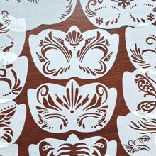 16 件面部彩绘模板，万圣节舞台妆容镂空化妆模板，可重复使用塑料面部彩绘模板，可水洗 - 白色 - 查看 5