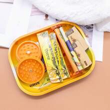 Conjunto de Bandeja de Enrolar Cigarros de Metal 7"X5.5", Inclui 3 Pacotes de Papel de Enrolar Ultra-Fino de 110mm (Queima Uniformemente), Enrolador de Cigarros, 2 Livretos de Boquilha e Moedor de Plástico - Um Presente Ideal para Fumantes