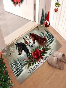 Capacho de porta com tema de cavalo de Natal Love Etiquette, 1/2 unidades - Tapete de nylon lavável à máquina, adequado para entrada de família, perfeito para decoração de festivais, decoração de Natal, cozinha, sala de estar, quarto, tapete de lavanderia - Multicolorido - Ver 4