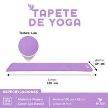 MUUK FITNESS Tapete de Yoga Foamy Antideslizante 150 x 59 cm | Esterilla Ligera de 8 mm con Correa de Transporte, Resistente y Cómoda | Ideal para Ejercicio en Casa, Gimnasio, Parque, Viajes, Meditación y Estiramientos - Lila Pastel - Ver 9