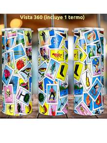 Termo Skinny De Acero Con Popote 600ml Lotería Mod.g94 - Estampado - Ver 2