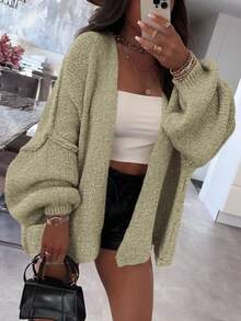 Women's Oversized Cardigan Fall Long Lantern Sleeve Knit Cardigan Lightweight - 霧綠 - 查看 7