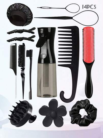 14 Peças / 4 / 1 Conjunto de Touca de Banho, Escova de Cabelo e Acessórios para Mulheres, Conjunto de Presentes de Natal, Acessórios para Cabelo, Clipe de Cabelo, Conjunto de Garrafas Spray Reutilizáveis, Garrafa Spray Transparente, 3 Escovas de Cabelo de Costas Lisas, Conjunto de Ferramentas para Tranças, Massageador de Couro Cabeludo Suave, Pente Molhado-Seco, Pente de Dentes Largos, Escova de Cabelo, Pente, Ferramentas de Cabelo, Cuidados de Cabelo de Salão de Beleza de Volta às Aulas, Essenciais de Viagem de Férias, Penteado, Cabeleireiro, Escova de Cabelo, Conjunto de Escovas de Cabelo, Pente de Cabelo, Pente para Cachos, Escova Desembaraçante, Escova de Cabelo para Mulheres, Barbeiro, Acessórios de Barbeiro, Barbearia, Equipamento de Cabeleireiro