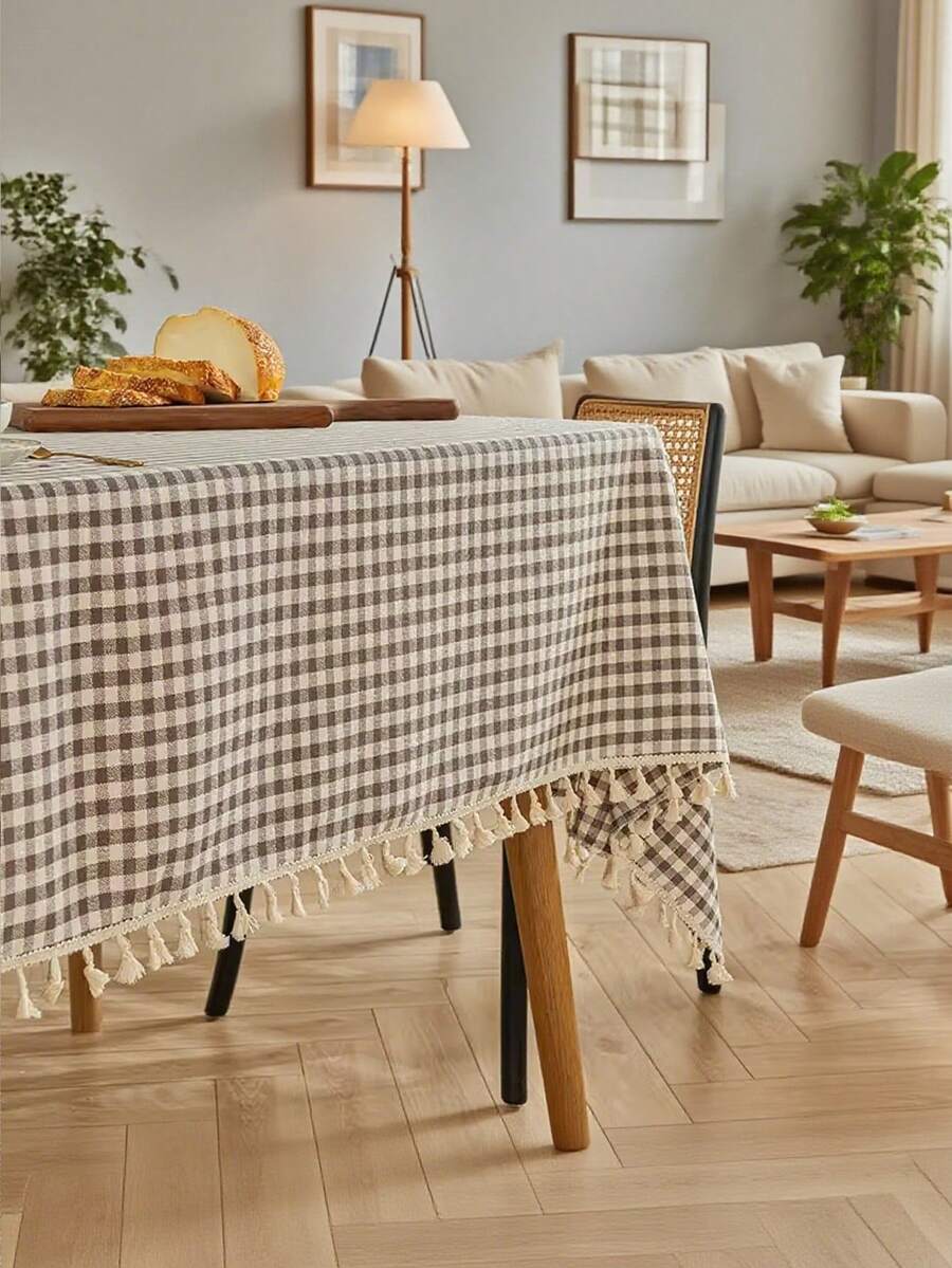 1/32pcs Japanese Style Plaid Tassel Pendant Tablecloth, Rectangular Tablecloth For Living Room, Kitchen, Dining Room, Party, Dining Table Decor - Nhiều màu - Xem 1