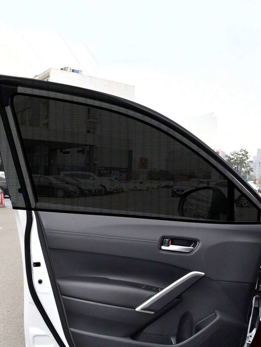 4件套前窗2件+后窗2件汽车窗帘通用蚊帐遮阳隔热遮光隐私窗帘 - 黑色 - 查看 1