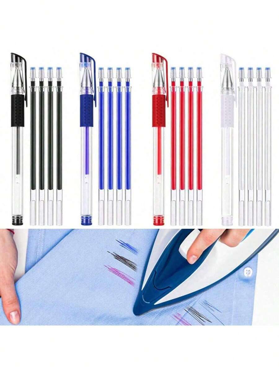 24pcs/Set 20 Mixed Color High Temperature Disappearing Fabric Marking Pens Refills With 4 Pen Holders, Heat Erasable Fabric Marker Pens For Sewing, Tailoring And Quilting (Random Red Pen Ink Color)