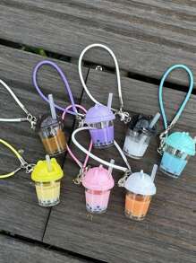 1-Piece Mini Bubble Milk Tea Keychain Cute PVC Pendant, Backpack Pendant, Car Pendant, Friend Gift, Holiday Gift, Creative Backpack Key Chain, Simulated Post-Meal Bubble Milk Tea Cup, Cat Ear Straw Cup, Self-Made Cream Glue Keychain Pendant, Accessory, Suitable For University Campus And Commuting Fun, Korean Style Personalized And Cute Style, Campus Graduation Season Gift