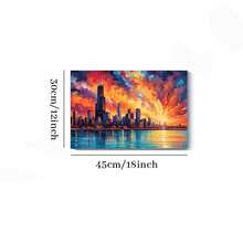1pc Framed Canvas Poster, Chicago Sunset Canvas, Chicago Skyline Wall Art Canvas Paintings, Ideal Gift For Bedroom Living Room Corridor, Wall Art, Room Decoration, 2D Flat Print - 彩色 - 查看 8