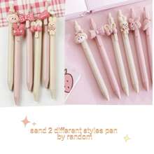 3-6支0.5毫米黑色凝胶墨水塑料点击粉色奶油色可爱女孩笔，2种款式随机发送 - 多色 - 查看 15