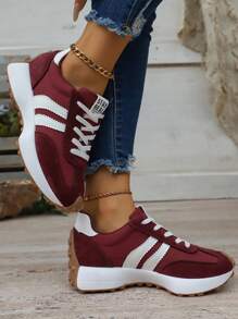 أحذية رياضية مريحة للنساء مع ربطة - أحذية كاجوال خفيفة الوزن متعددة الوظائف، نعل مطاطي مانع للانزلاق، مناسبة لجميع الفصول - عنابي اللون - مشاهدة 5