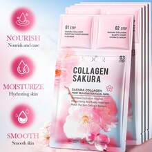 三合一樱花胶原蛋白面膜，包含洁面乳、精华液和面膜，美白、淡化细纹、提亮肤色 - 彩色 - 查看 3