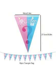 3pcs Gender Reveal Party Triangular Flags, Pink And Blue Triangular Pennants, Suitable For Gender Reveal Party Decorations, Triangular Banner - Multicolor - View 5