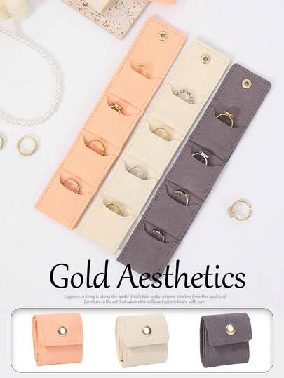 1/3pcs Flip Cover Jewelry Organizer Bag With Expandable & Foldable Design, Beige/Pink/Grey, Jewelry Display Case With Open Loop Closure For Earrings, Necklaces, Rings, Travel, Home, Boutique - Women & Girls, Jewelry Bags, Soft Texture Pouch,Random Print Storage Bag