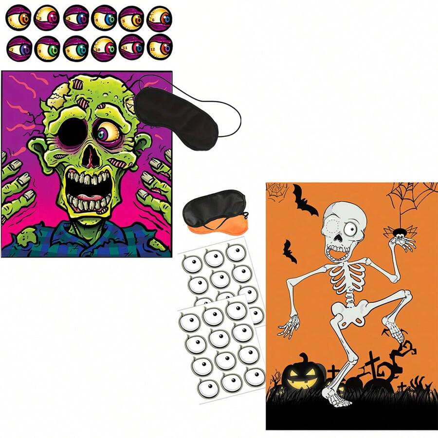Pin The Eyeballs On Zombie Halloween Party Game Zombie Poster, Comes With 12 Eyeball Stickers, Can Be Used As Halloween Party Supplies Game, Party Game