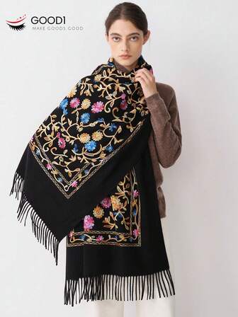 1pc Elegant Camel Color Vintage Shearling Flower Scarf, Oversized Thick Warm Winter Scarf, High-End Gift
