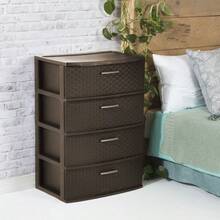 Local DeliveryElegant Wide-Woven Plastic Storage Drawers With Pull Handles, Rich Brown Finish - Multicolor - View 4