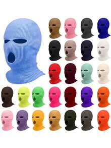 1pc Winter Warm Ski Face Mask, Unisex Windproof FaceCover For Riding,3-Hole Knit Balaclava Hat, Suitable ForSkiing Sports