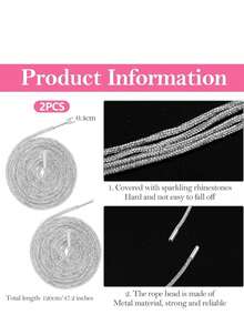 قطعتان من أربطة الأحذية الفاخرة المرصعة بالراين بطول 100 سم، أربطة أحذية/قبعات مرصعة بالراين مستديرة، عصرية ولامعة، أربطة أحذية رياضية مزينة بالكريستال