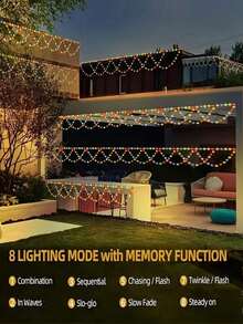 Upgraded Solar Powered Wave Lights, 10m-33ft/8m-26ft/4m-13ft Upgraded Solar Powered Wave Lights, LED Christmas Decorative Lights, 8 Lighting Modes, Suitable For Bedroom, Party, Eaves, Roof, Railing, Festival, Wedding, Christmas, Shop Decoration (USB Powered & Solar Power Optional) - Multicolor - View 8