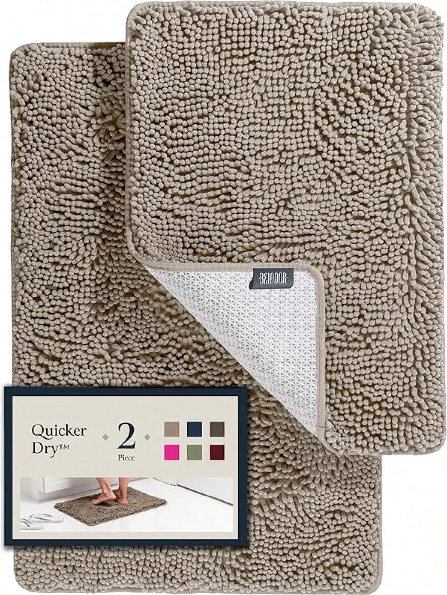 BELADOR Bathroom Rugs Sets 2 Piece- Plush Bath Mat Set Quick-Dry Soft Chenille Mat With Rubber Backing, Absorbent Rug Set, Washable Bath Rugs - Bath Mats 24x17 + 30x20 - 03 Taupe - View 1