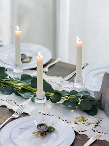 Crystal Candlestick & Colored Candle Set, 3 Crystal Candlesticks , 4 10inch Colored Cone Smokeless Candles – Wedding & Dining Table Ambiance Decoration