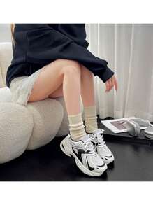 New Women's Casual Sneakers, Chunky Sneakers, Couple Shoes, Suitable For All Seasons - Black and White - View 2