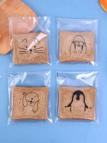 100/200个装食品包装袋，糖果饼干包装袋，可爱动物卡通图案，烘焙切片吐司全麦面包自封包装袋，创意猫咪表情印花烘焙包装袋，透明自粘面包袋，适用于饼干、切片面包、甜甜圈、糖果包装 - 彩色 - 查看 11