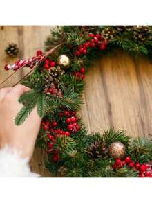 15/30/360PCS Artificial Flowers Foam Holly Christmas Pine Needles Bouquets Bouquets Christmas Red Fruit Fake Plants For Centerpieces For Room Decor,Winter Home Decoration, Halloween Decoration, Christmas Decoration, Birthday Gifts