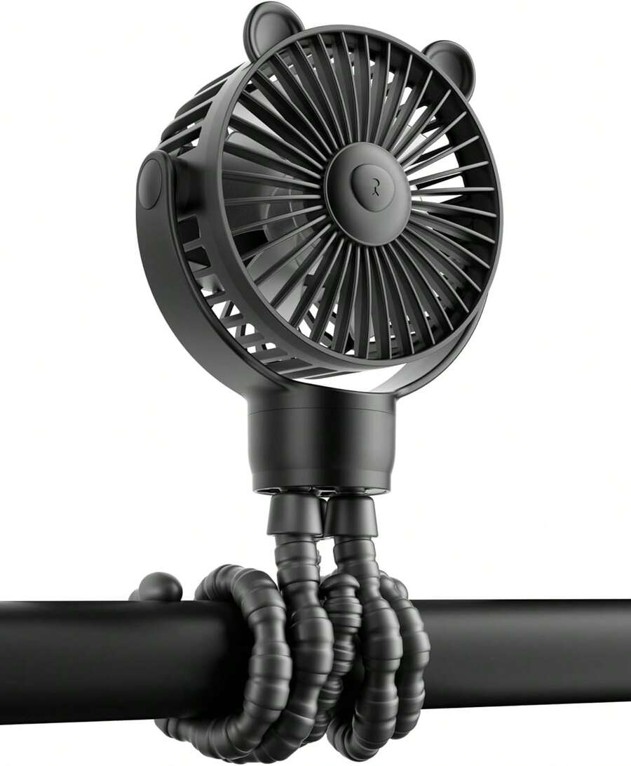GOTOTO Baby Stroller Fan, Rechargeable Portable Fan With 2000 MAh Battery Operated,3 Wind Speed,360-Degree Rotation,Ultra-Low Noise Level, Mini Fan For Your Baby - Black - View 1