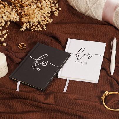 His And Hers Wedding Vow Books, Set Of 2 Linen Hardcover Bride & Groom Notebooks With Bookmark, Lined Pages, For Ceremony & Renewal, Includes Elegant Vow Keepsake Gift Box