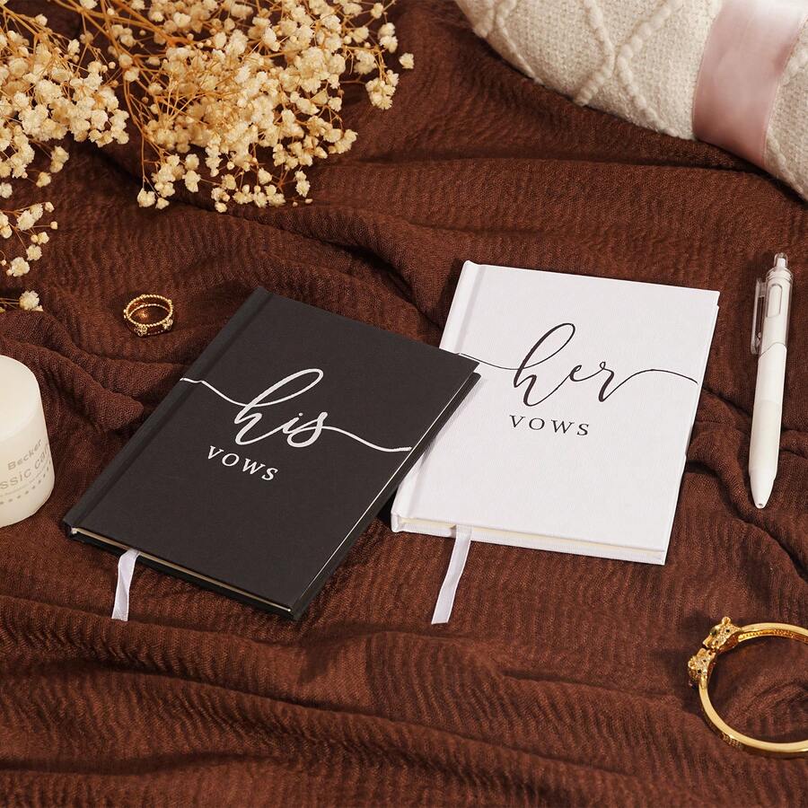His And Hers Wedding Vow Books, Set Of 2 Linen Hardcover Bride & Groom Notebooks With Bookmark, Lined Pages, For Ceremony & Renewal, Includes Elegant Vow Keepsake Gift Box