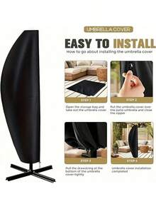 غلاف شمسية حديقة مقاوم للماء قطعة واحدة، للشمسيات الحديقية الخارجية من 9 إلى 12 قدم، أسود