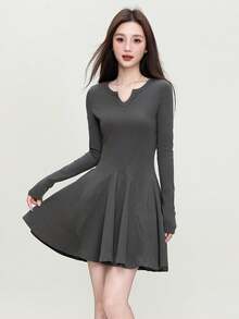 Sexy Long Sleeve Dress, 2025 Autumn Fashion V-Neck Comfortable Versatile Slim Fit Women Short Dress