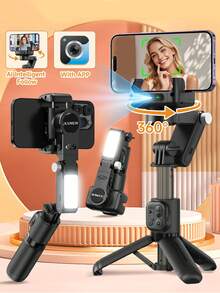 TOKQI Anti Shake Auto Facial Tracking Gimbal Stabilizer Tripod,Extendable Bluetooth Selfie Stick, 360° Rotation Phone Holder With Microphone For Smartphone Mobile Video Shooting,Travel Vlog,Family Gathering,Party Recording,Compatible With Android IOS - Multicolor - View 3