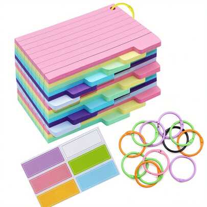 3 Stück/150 Blatt zufällig farbige Karteikarten mit Ringen und Aufklebern, 3x5 Zoll Notizkarteien, linierte Lernkarten für Studium, Lernen, Schule, Hochschulbedarf, Gedächtnistraining