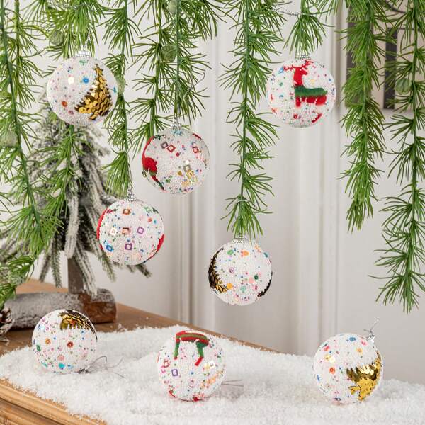 6cm/12pcs Creative Handmade Macaron Series Christmas Balls, Christmas Tree Ornaments, Christmas Decorations Home Decor Room Decor Winter