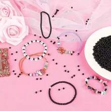 Approx. 100pcs/1890pcs Black Acrylic Handmade Jewelry Making Kit, For DIY Bracelet, Necklace, Earring, Craft Making