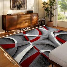 1pc Luxury Elegant Minimalist Modern Abstract Geometric Lines Area Rug, European & American , Red-Gray Rectangular Soft Faux Wool Washable Carpet, Suitable For Living Room, Bedroom, Entryway, Bathroom, Hallway, Patio, Kitchen, Indoor Outdoor, All Season Large Size Mat, Home Decor - Multicolor - View 16