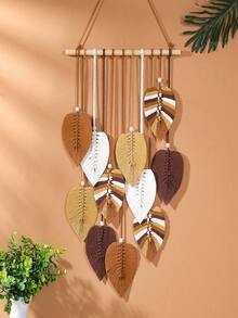 1 pieza Tapiz tejido a mano con hojas, decoración bohemia de pared con flecos, para habitación de niños, decoración de pared del dormitorio