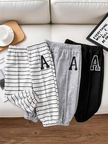 Bhchntiy 3 Stücke/Set Baby/Kleinkind Unisex Buchstabe A Muster, gestreift & einfarbig Lässig Mode Hosen Set, Herbst/Winter