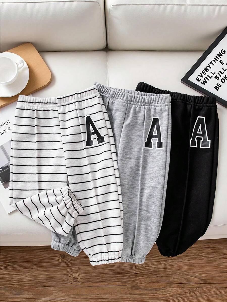 Bhchntiy 3 Stücke/Set Baby/Kleinkind Unisex Buchstabe A Muster, gestreift & einfarbig Lässig Mode Hosen Set, Herbst/Winter